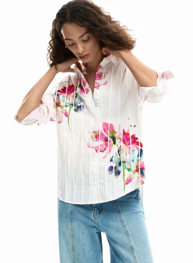 DESIGUAL Long-Sleeve Pleated Floral Shirt